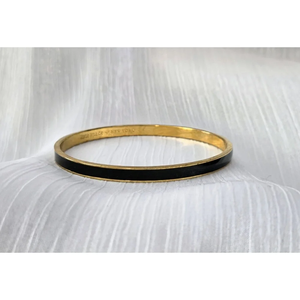 Kate Spade New York Draw the Line Enamel Bangle Bracelet Black with Gold Trim - Picture 4 of 9